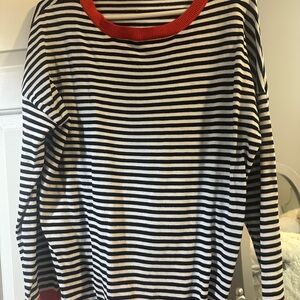 Striped Black and White Sweater with Red Trim
